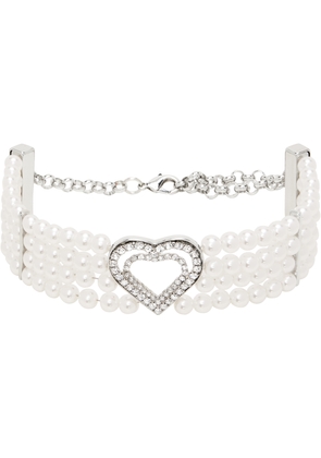 Blumarine White Faux-Pearl Heart Choker