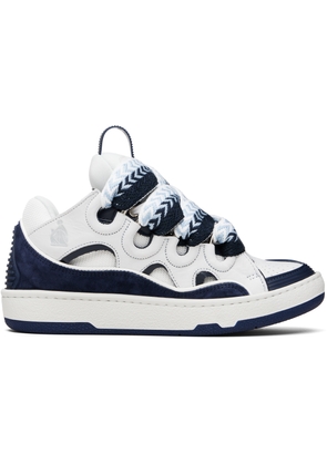 Lanvin White & Navy Curb Leather Sneakers
