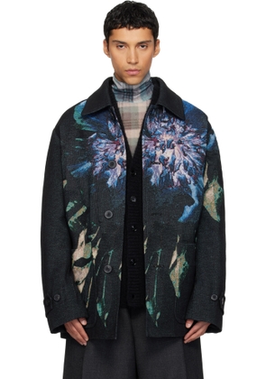 Dries Van Noten Black Jacquard Coat