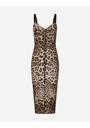 Dolce & Gabbana Marquisette Calf-length Dress With Leopard Print - Woman Dresses Animal Print Fabric 52