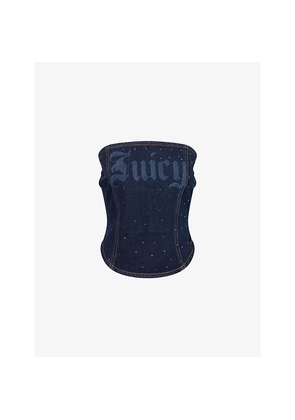 Womens Juicy Couture Crystal-Embellished Bandeau Denim Corset Top