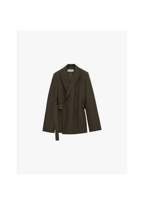 Womens Loewe Peak-Lapel Draped Wool and Leather Blend Jacket