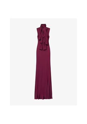 Womens Alaia High-Neck Bow Woven Maxi Dress