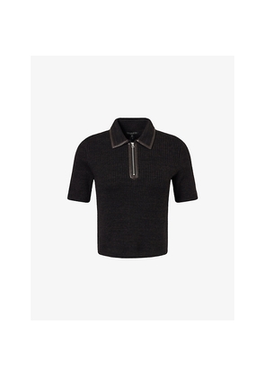 Womens Rag & Bone Caterina Ribbed Wool-Blend Knit Polo Top