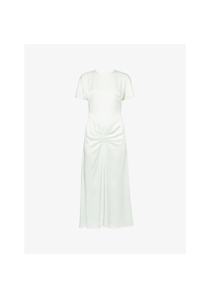 Womens Victoria Beckham Gathered Short-Sleeve Satin Midi Dress