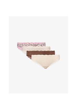 Womens Stripe & Stare The Original Leopard-Pattern Pack Of Four Stretch-Modal Briefs