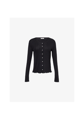 Womens Skall Studio Edie Scoop-Neck Cotton-Knit Cardigan