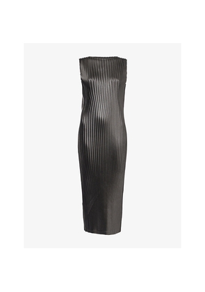 Womens Issey Miyake Glossed Metal Pleats Knitted Maxi Dress