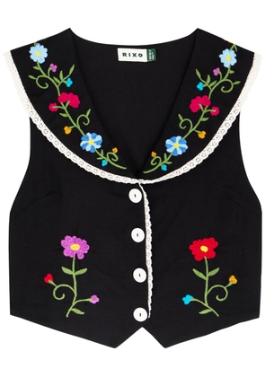 Rixo Monica Ombre Floral-embroidered Woven top - Black - 14 (UK14 / L)