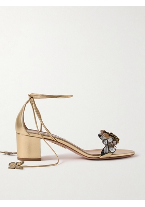 Aquazzura - Papillon 50 Embellished Metallic Leather Sandals - Gold - IT36,IT37,IT37.5,IT38,IT38.5,IT39,IT39.5,IT40,IT41,IT42