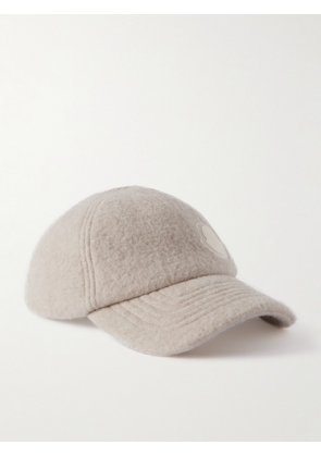 Moncler - Leather-trimmed Appliquéd Flannel Baseball Cap - Neutrals - One size