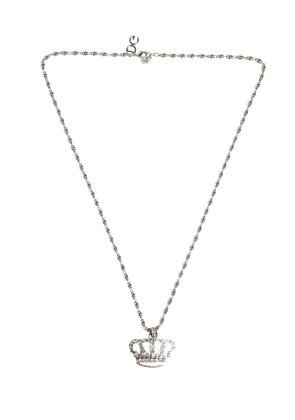 Dolce & Gabbana Silver Tone Brass Chain Crown Crystal Pendant  Necklace