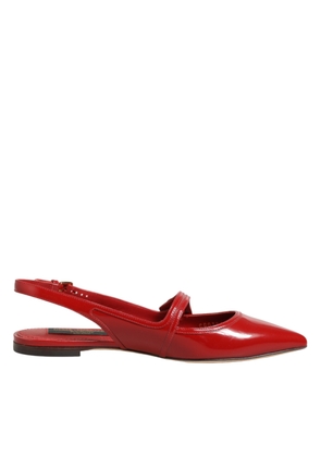 Dolce & Gabbana Red Leather Slingback Flats Sandals Shoes - EU37/US6.5