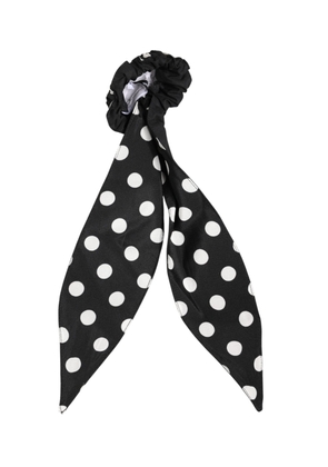 Dolce & Gabbana Black Cotton Polka Dot Scarf Tie Accessory Hair Scrunchie