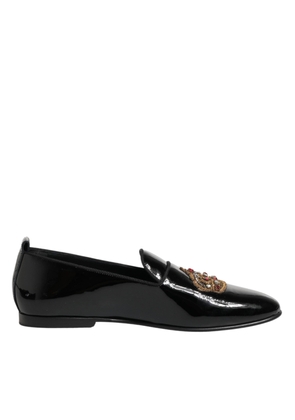 Dolce & Gabbana Black Leather Gold Crown Mens Loafers Shoes - EU43/US10