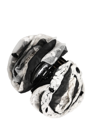 Dolce & Gabbana Black White Silk Floral Lace Crystal Accessory Hair Claw