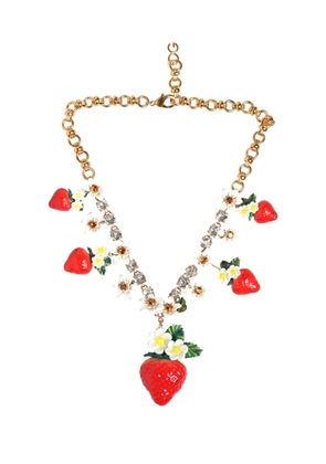 Dolce & Gabbana Gold Brass FRUIT Pendants Flowers Crystal Logo Necklace