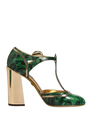 Dolce & Gabbana Green Leather T-STRAPS Heels Sandals Shoes - EU40/US9.5