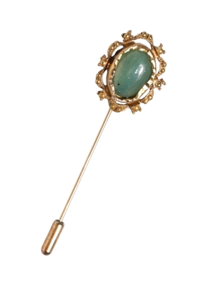 Dolce & Gabbana Gold Tone Green Stone Antique Men Accessory Brooch Pin