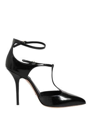 Dolce & Gabbana Black Leather T-STRAPS Heels Sandals Shoes - EU36/US5.5