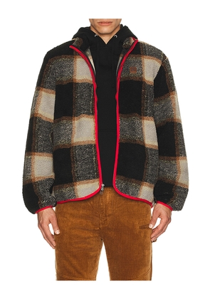 Brixton Buffalo Plaid Sherpa Full Zip Jacket in Black. Size L. Also in M, S, XL/1X.