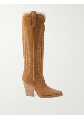 Paris Texas - El Dorado Embroidered Shearling-lined Suede Knee Boots - Yellow - IT36,IT37,IT37.5,IT38,IT38.5,IT39,IT39.5,IT40,IT40.5,IT41,IT41.5,IT42
