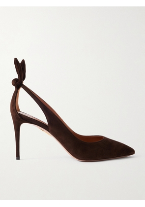 Aquazzura - Bow Tie 85 Suede Pumps - Brown - IT35,IT36,IT36.5,IT37,IT37.5,IT38,IT38.5,IT39,IT39.5,IT40,IT40.5,IT41,IT41.5,IT42