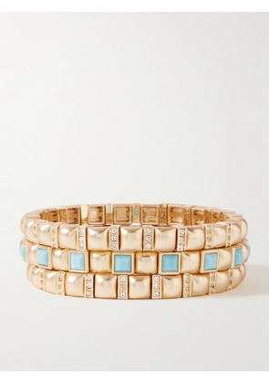 Roxanne Assoulin - The Mini Jeweled Set Of Three Gold-tone Crystal And Enamel Bracelets - One size