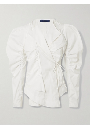 Sharon Wauchob - Bann Tie-detailed Gathered Cotton-poplin Shirt - White - FR 34,FR 36,FR 38,FR 40,FR 42