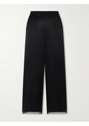 STAUD - Kirby Cropped Lace-trimmed Silk-blend Satin Wide-leg Pants - Black - x small,small,medium,large,x large