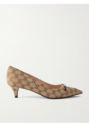 Gucci - Horsebit-embellished Canvas-jacquard Pumps - Neutrals - IT41,IT40,IT37,IT39,IT38.5,IT38,IT36