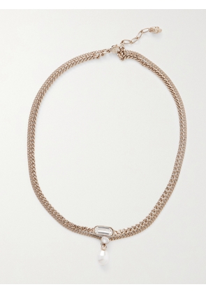 MCQUEEN - Skull Gold-tone, Crystal And Faux Pearl Necklace - One size