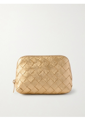 Bottega Veneta - Intrecciato Distressed Metallic Leather Pouch - Gold - One size