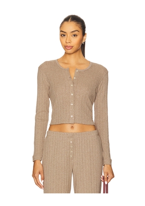 LESET Pointelle Crop Cardigan in Beige. Size M. Also in L, S.