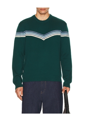 Marine Layer Chevron Varsity Crew Sweater in Green. Size L. Also in M, S, XL/1X.