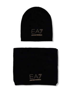 Ea7 Emporio Armani logo-detail scarf and beanie hat set - Black