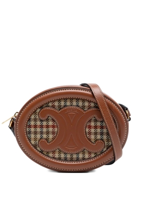 Celine Pre-Owned 2022 Small Houndstooth Canvas and Calfskin Cuir Triomphe Oval crossbody bag - Brown