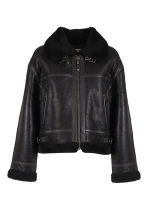 Schott fur-collar leather jacket - Black