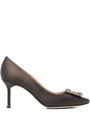Manolo Blahnik 80mm Hangisi embellished pumps - Brown