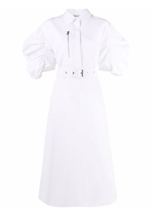 Alexander McQueen puff-sleeve belted cotton shirt dress - White