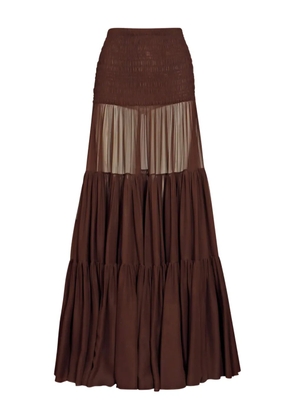 Saint Laurent shirred tiered maxi skirt - Brown