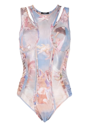 Balmain Sky-print tulle bodysuit - Blue
