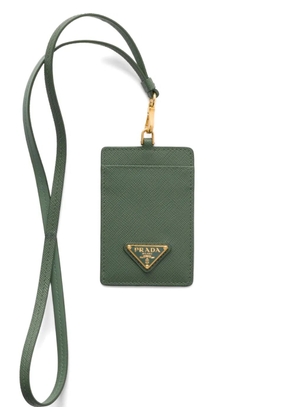 Prada triangle-logo leather badge holder - Green