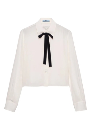 Prada triangle-ogo velvet-bow shirt - White