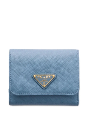 Prada small triangle-logo leather wallet - Blue