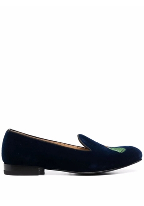 Scarosso Daisy embroidered velvet slippers - Blue