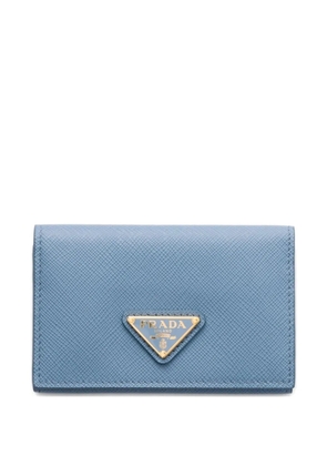 Prada triangle-logo leather card holder - Blue