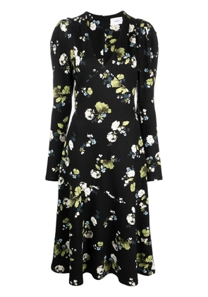 ERDEM floral-print puff-shoulder dress - Black