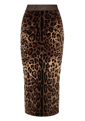 Dolce & Gabbana chenille leopard-print midi skirt - Brown