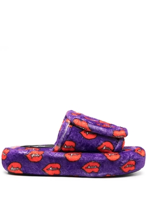 DUOltd fangs print terry slippers - Purple